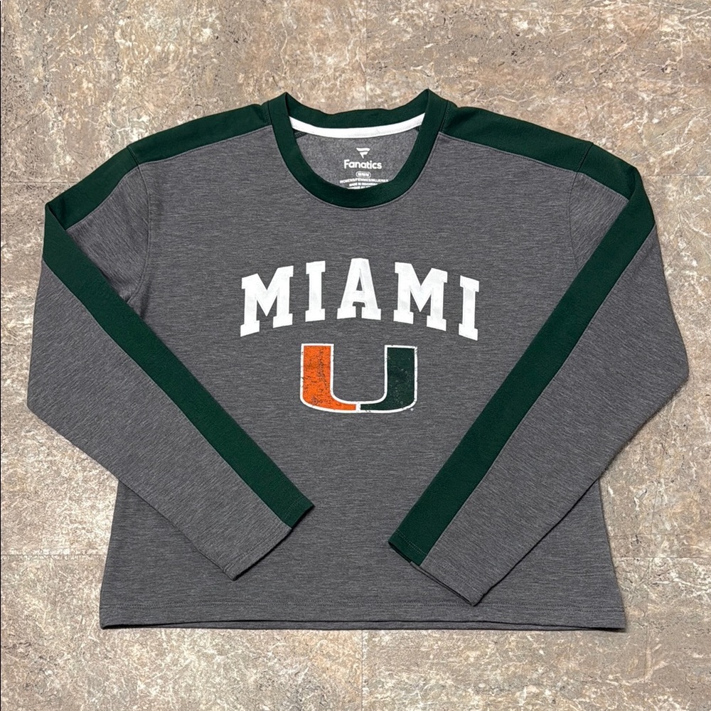 FANATICS Miami Gray and Green Long Sleeve Lightweight Sweatshirt Size Medium - Picture 2 of 9